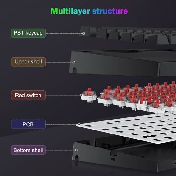 Wired Mechanical Gaming Keyboard LED 87 Keys Compact PC Computer Xbox PS5 NIB - Picture 3 of 6